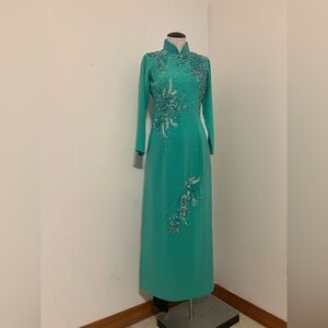 Elegant Teal Ao Dai Long Dress size XL